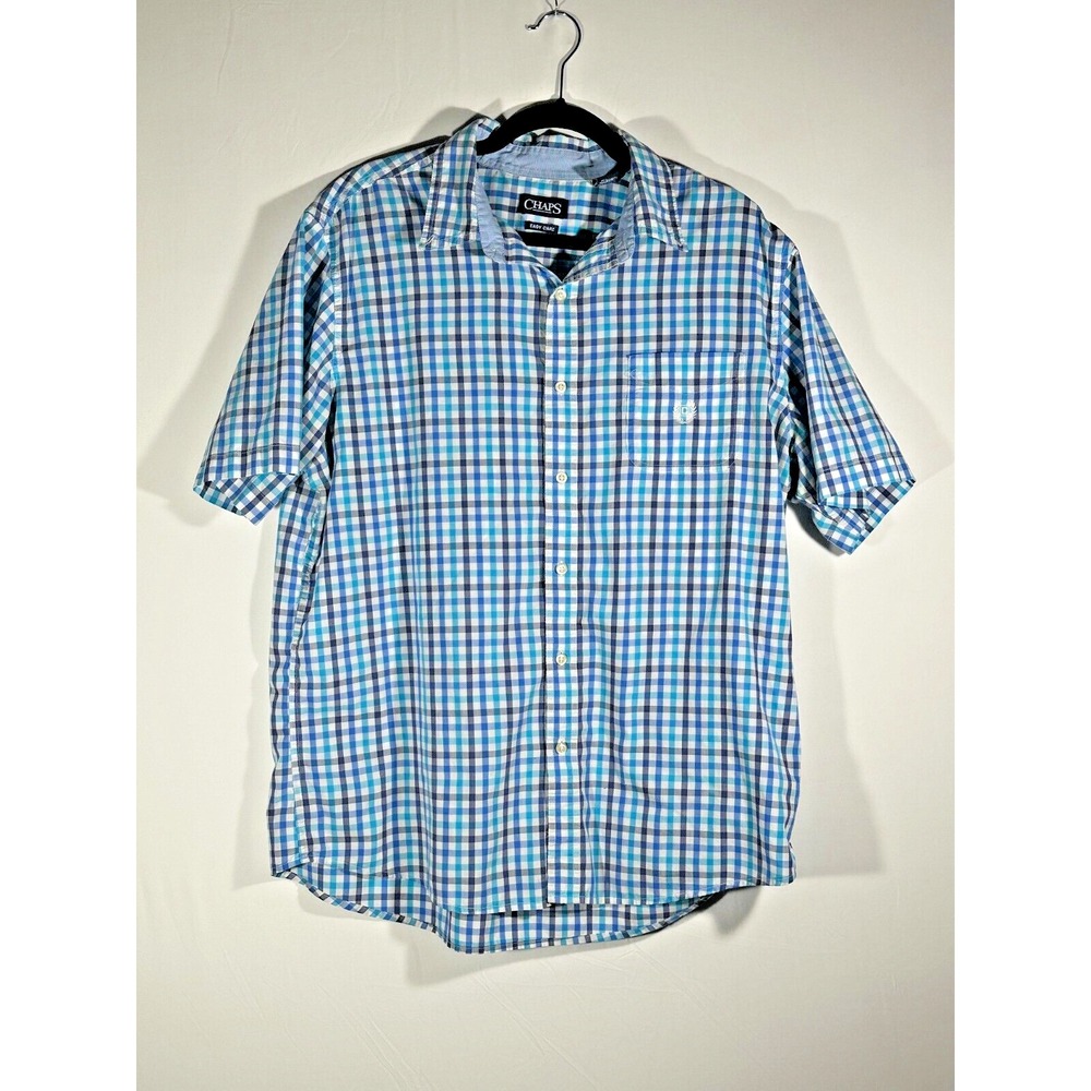 Chaps Shirt Men Size X-Large Easy Care Plaid Button Up Short Sleeve Cotton Blend